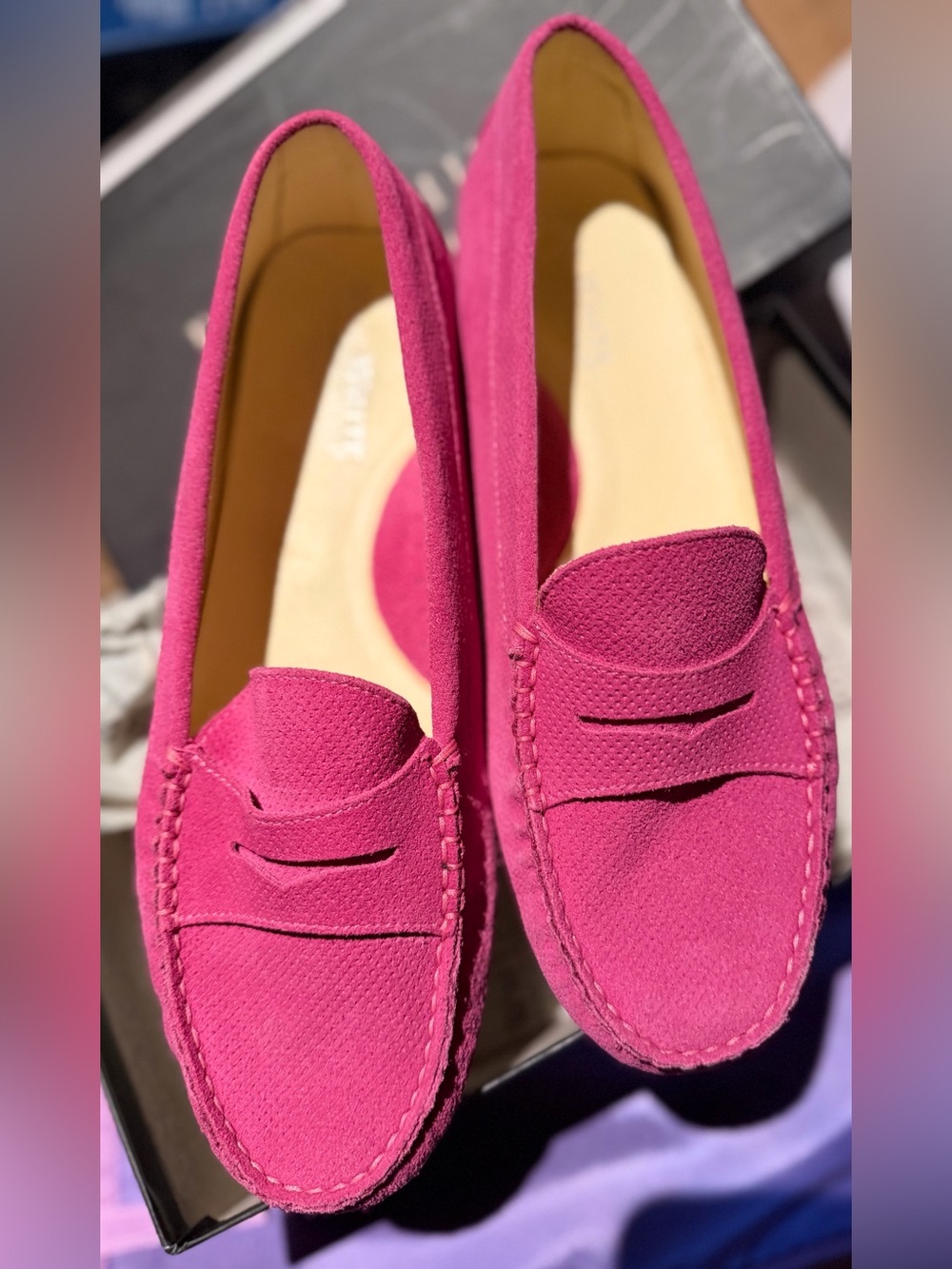 Ron White Amy Hot Pink Suede Driver Penny Loafers